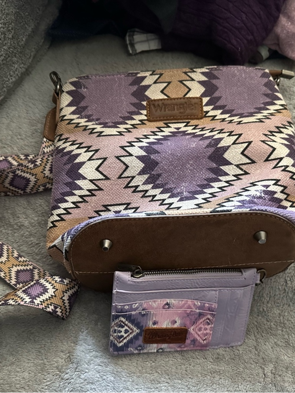 Wrangler Purple and Tan Aztec Crossbody Bag with wallet - Picture 7 of 8